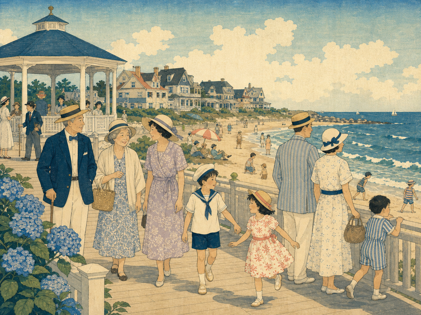 Conover周辺の夏の共同体と家族を描いたカード画像