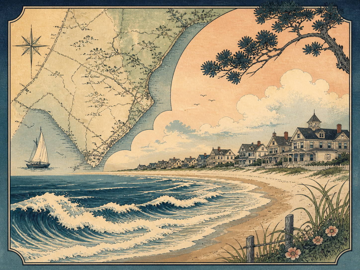 Kentという名前と海辺地図を描いたカード画像
